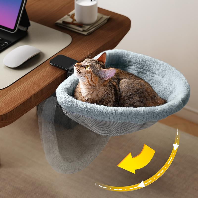 Cat Bed for Desk - Folding,Sunken Design & Space-Saving Semi-Circular Cat Bed, Soft Faux Rabbit Fur Material, Suitable for Various Desktops-Maximum Hold up to 40Lb