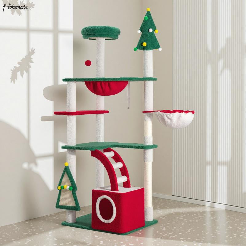 Allewie Christmas Tree Cat Tower for Indoor Cats - 48/63/67 Inch Holiday Themed Cat Activity Center with Plush Perch & Condo, Xmas Party Decoration,#Tiktokshopfalldealsforyou
