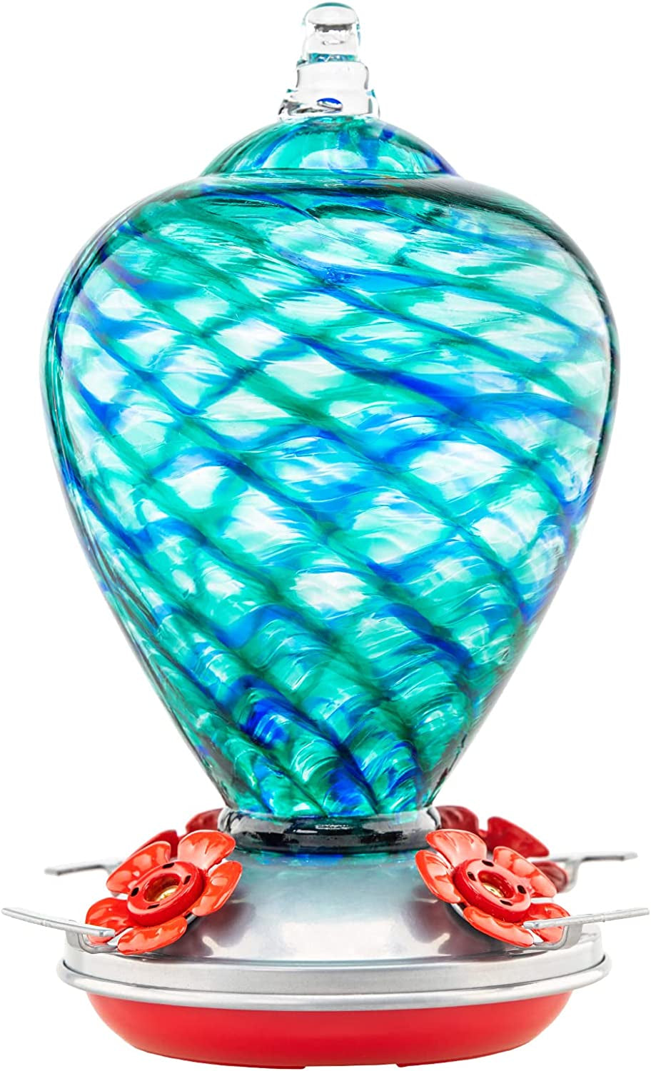 Hummingbird Feeders, 34OZ Hand Blown Glass Hummingbird Feeder for Outdoors Hanging with Ant Moathooks, Perfect for Gardening Yard Patio Decor Gifts (Rainbow)