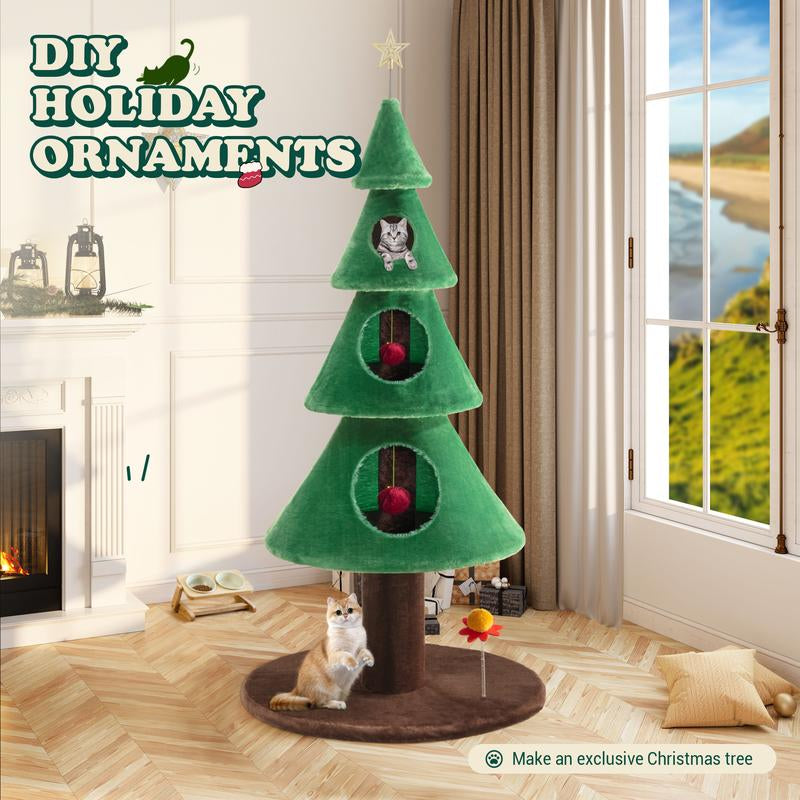 Allewie Christmas Tree Cat Tower for Indoor Cats - 48/63/67 Inch Holiday Themed Cat Activity Center with Plush Perch & Condo, Xmas Party Decoration,#Tiktokshopfalldealsforyou