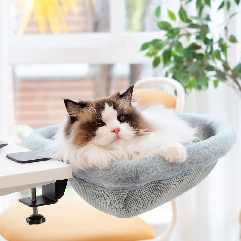 Cat Bed for Desk - Folding,Sunken Design & Space-Saving Semi-Circular Cat Bed, Soft Faux Rabbit Fur Material, Suitable for Various Desktops-Maximum Hold up to 40Lb