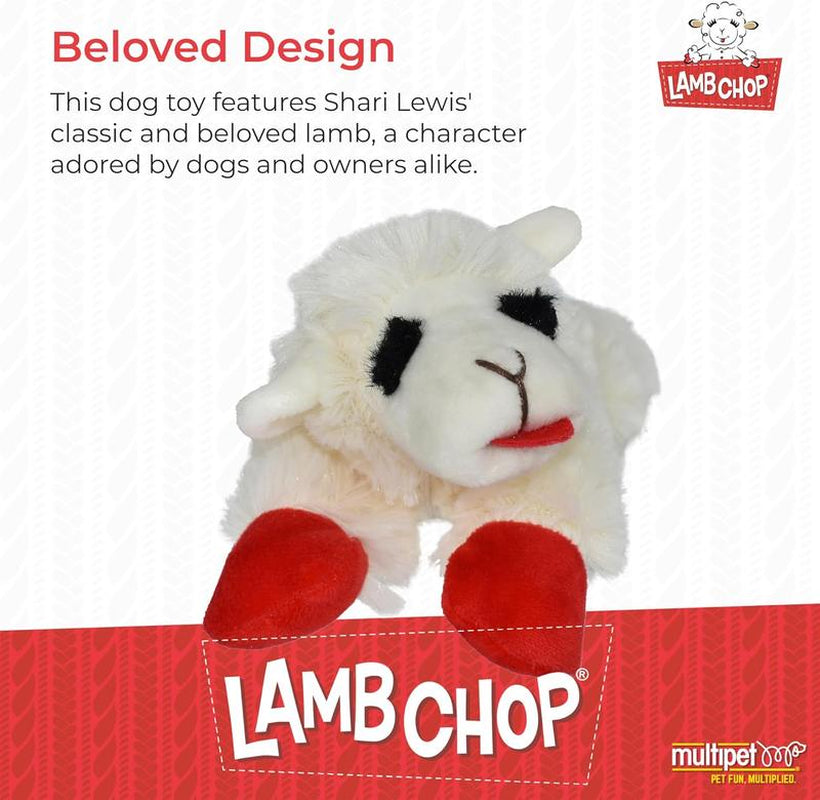 Multipet Lamb Chop Dog Plush Toy - Squeaky Dog Toy for All Dogs - Extra Soft Plush Dog Toy - Stuffed Animal Dog Toy for Cuddling & Playing - Cute Pet Toy (6", Cream)