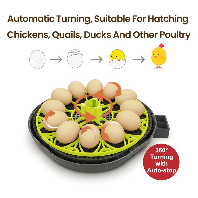 12 Egg Incubator, Automatic Egg Turning and Humidity Control, Electric Hatching Incubatorfor a Variety of Eggs, Pet Equipment Tools, M12H Smart