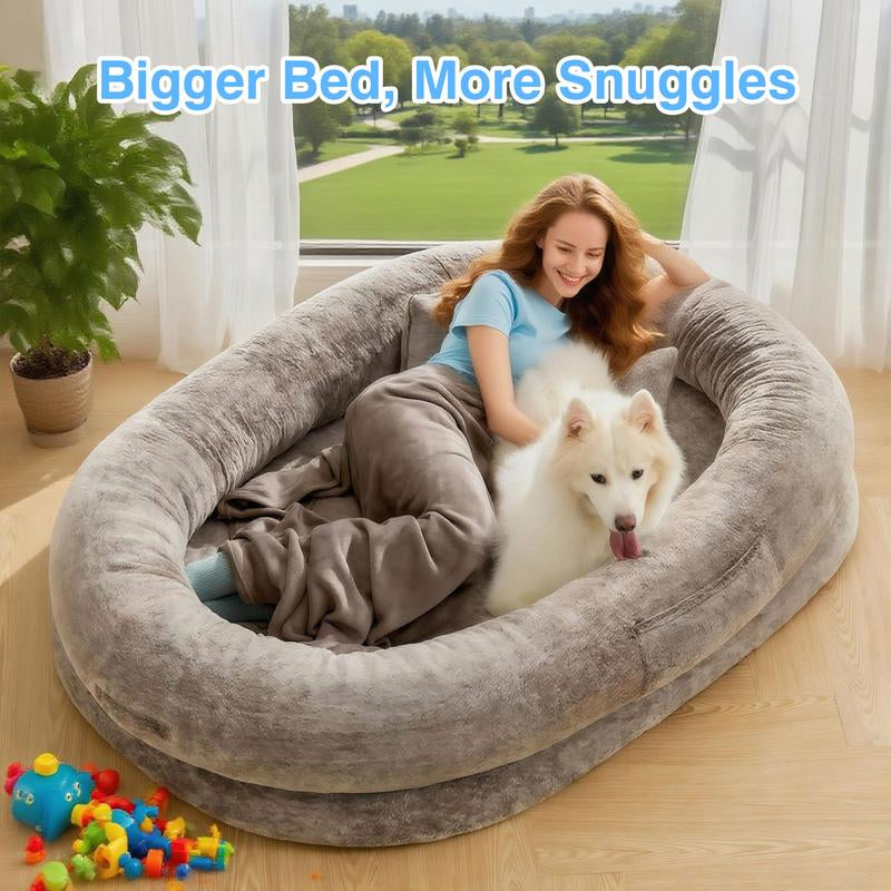 【Falldealsforyou】Xl Human Dog Bed for Adults & Pets | Faux Fur Orthopedic Lounger with Pillow & Blanket | Washable Cozy Bed for Adults & Pets-Bedding,A Must‑Have Gift for Pet Lovers