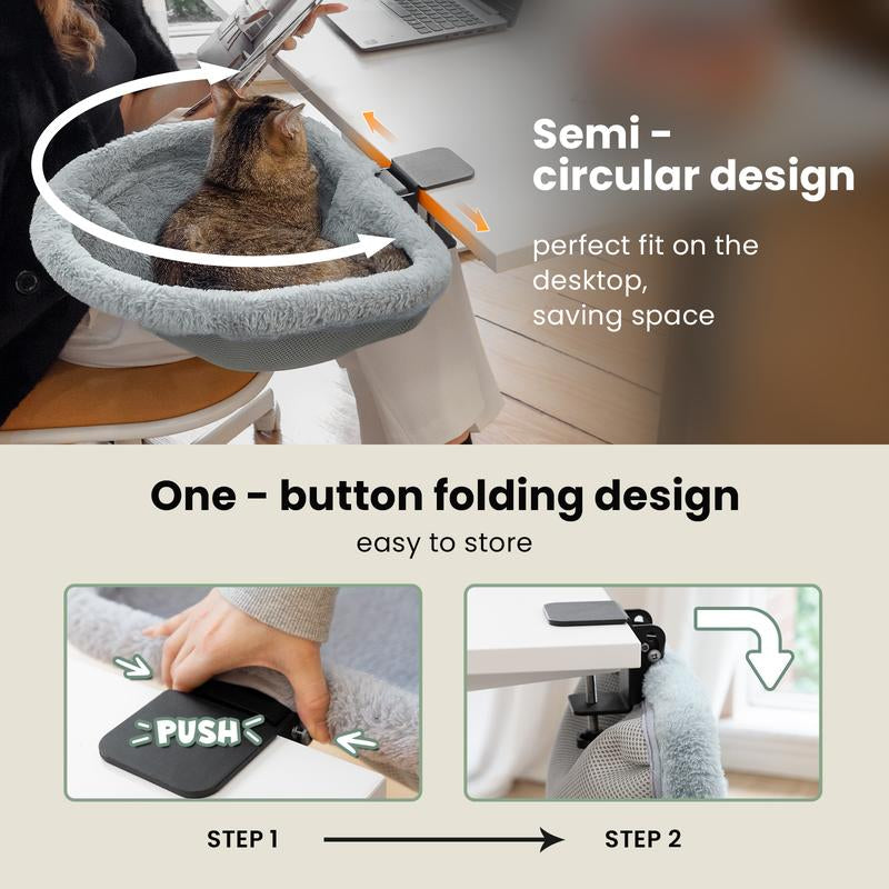 Cat Bed for Desk - Folding,Sunken Design & Space-Saving Semi-Circular Cat Bed, Soft Faux Rabbit Fur Material, Suitable for Various Desktops-Maximum Hold up to 40Lb
