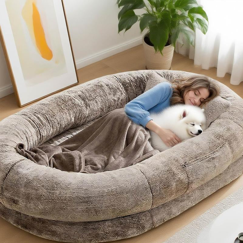 【Falldealsforyou】Xl Human Dog Bed for Adults & Pets | Faux Fur Orthopedic Lounger with Pillow & Blanket | Washable Cozy Bed for Adults & Pets-Bedding,A Must‑Have Gift for Pet Lovers