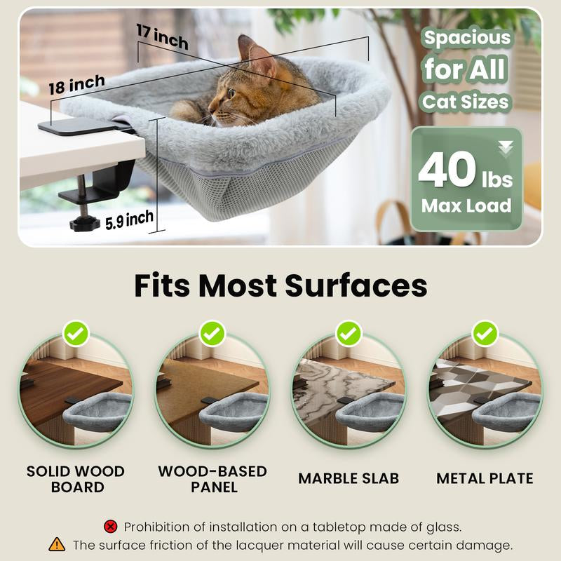 Cat Bed for Desk - Folding,Sunken Design & Space-Saving Semi-Circular Cat Bed, Soft Faux Rabbit Fur Material, Suitable for Various Desktops-Maximum Hold up to 40Lb