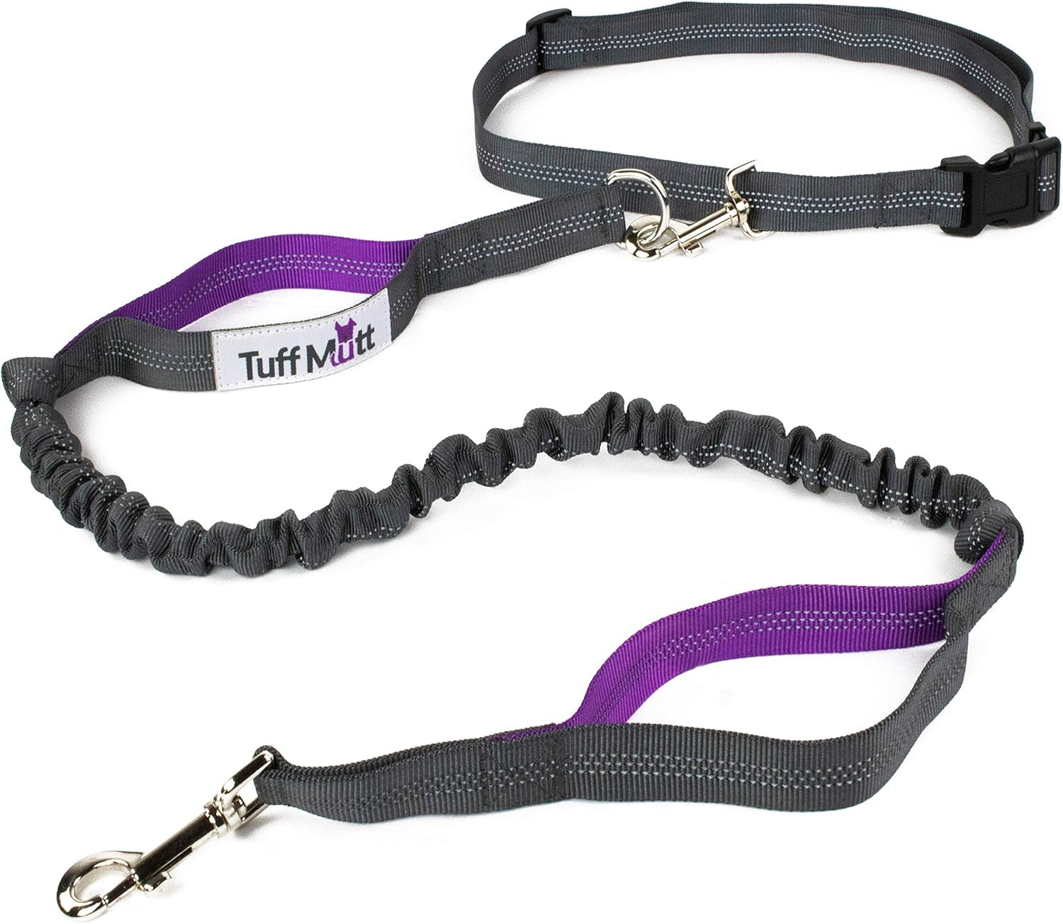 Hands-Free Waist Leash for Dog Walking, Running and Hiking, Adjustable Belt with Double Handle, Reflective Bungee Design for Large & Medium Dogs