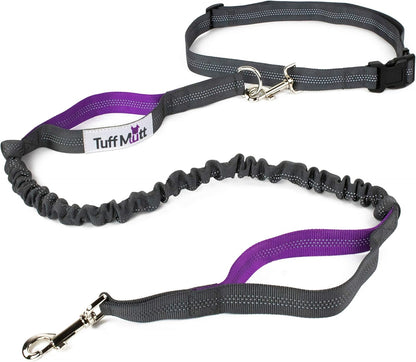 Hands-Free Waist Leash for Dog Walking, Running and Hiking, Adjustable Belt with Double Handle, Reflective Bungee Design for Large & Medium Dogs