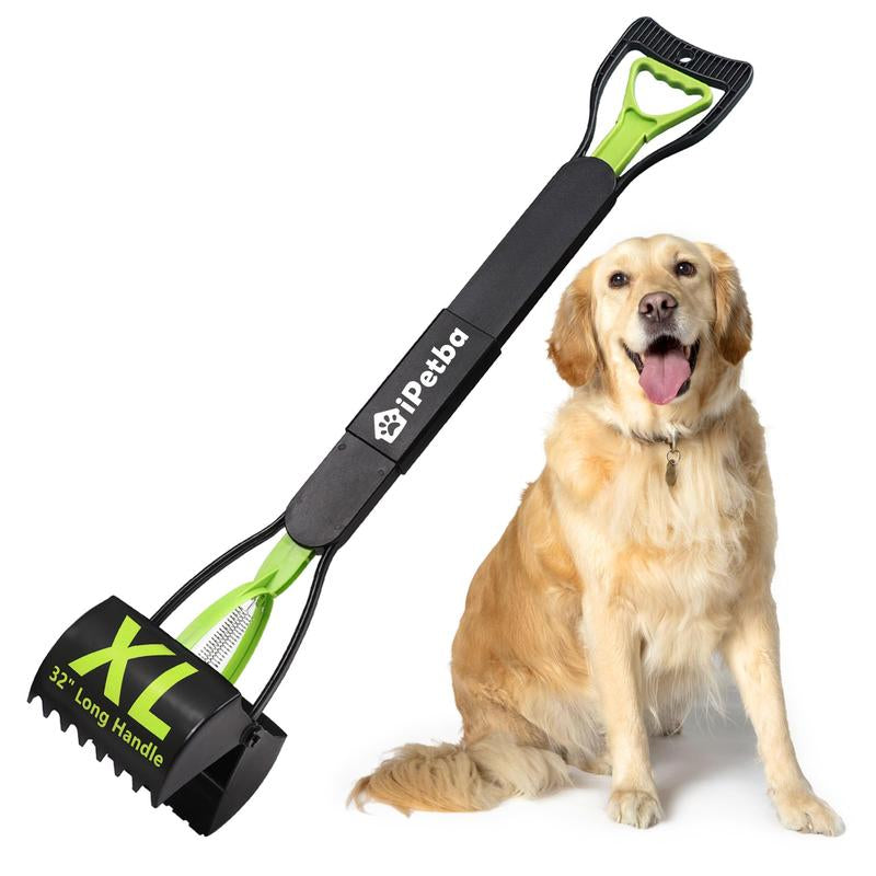 IPETBA 32" XL Dog Pooper Scoopers, 4-In-1 No Bending Foldable Long Handle Portable Pet Poop Picker Upper Non-Breakable Durable Spring for Gravel Dirt Grass