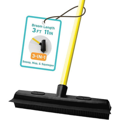 Original Pet Hair Rubber Broom with Squeegee, with 58 "Telescopic Handle for Carpet, Tile and Hardwood