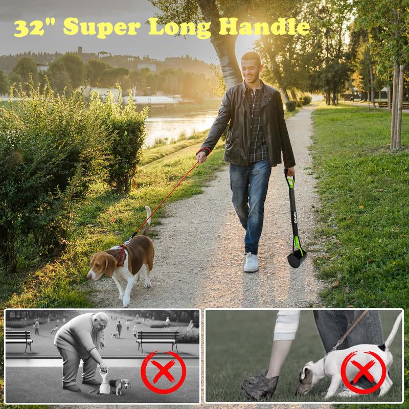 IPETBA 32" XL Dog Pooper Scoopers, 4-In-1 No Bending Foldable Long Handle Portable Pet Poop Picker Upper Non-Breakable Durable Spring for Gravel Dirt Grass