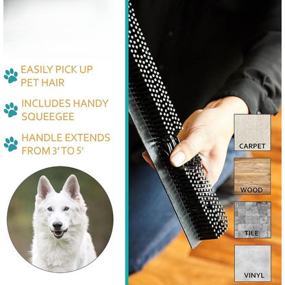 Original Pet Hair Rubber Broom with Squeegee, with 58 "Telescopic Handle for Carpet, Tile and Hardwood