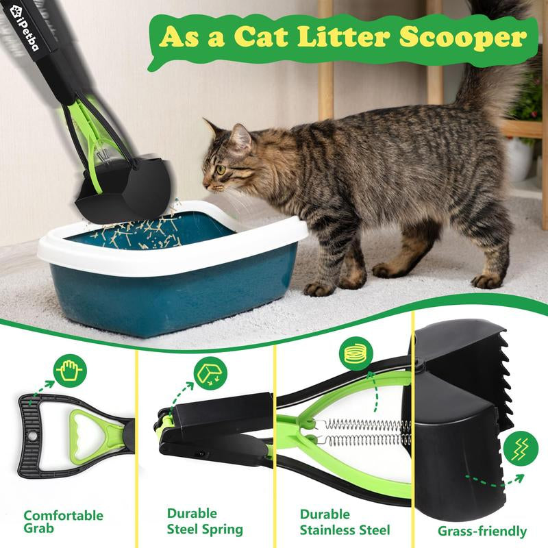 IPETBA 32" XL Dog Pooper Scoopers, 4-In-1 No Bending Foldable Long Handle Portable Pet Poop Picker Upper Non-Breakable Durable Spring for Gravel Dirt Grass
