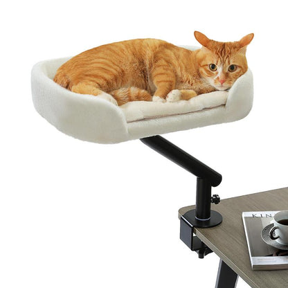 PAWZ Road Cat Desk Bed for Indoor Cats - 14 Inch Rotating Adjustable Cat Hammock Fits Tables under 5Cm - 50Lb Desktop Cat Bed with 360 Degree Rotation, White