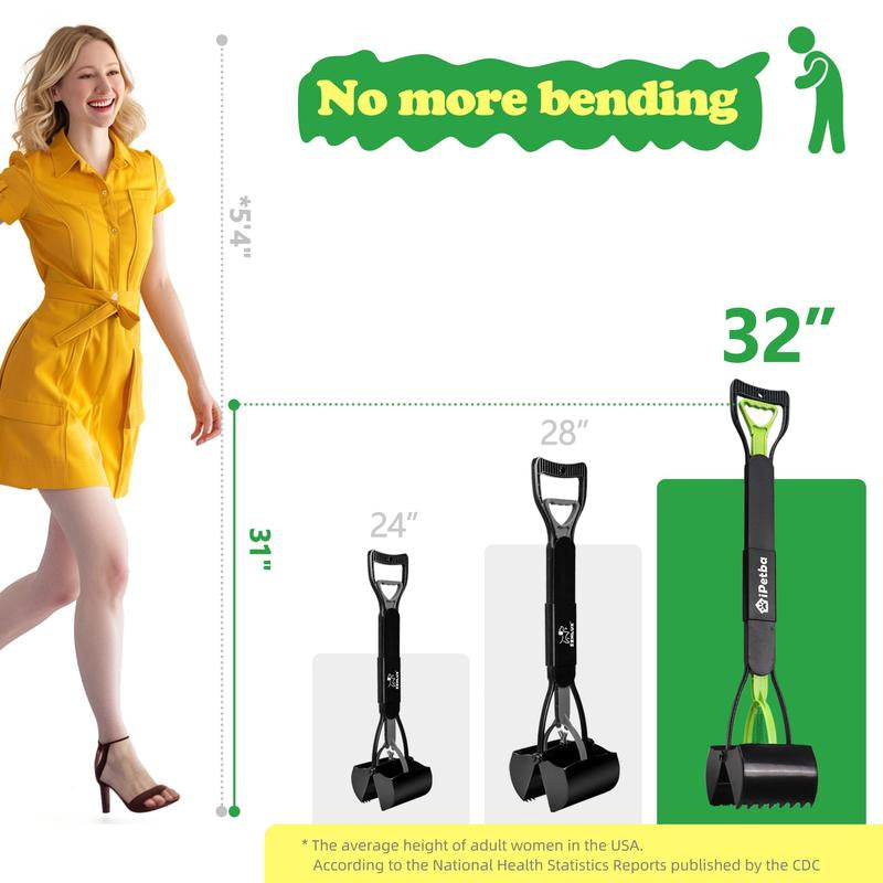 IPETBA 32" XL Dog Pooper Scoopers, 4-In-1 No Bending Foldable Long Handle Portable Pet Poop Picker Upper Non-Breakable Durable Spring for Gravel Dirt Grass