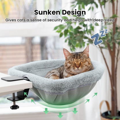 Cat Bed for Desk - Folding,Sunken Design & Space-Saving Semi-Circular Cat Bed, Soft Faux Rabbit Fur Material, Suitable for Various Desktops-Maximum Hold up to 40Lb