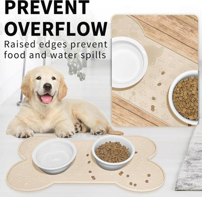 Dog Food Mat Anti-Slip Silicone Dog Bowl Mat Thicker Pet Placemat Waterproof with Raised Edge, Suitable for Small to Medium-Sized Dogs and Cats