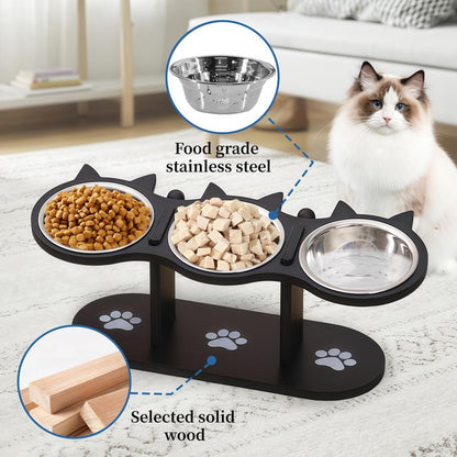 3-Layer Elevated Cat Feeder, Adjustable 15 Degree Angle, Stainless Steel Pet Food Bowl with 3 Brackets, Easy to Assemble and Carry, Detachable for Cleaning.