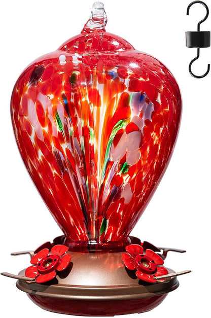 Hummingbird Feeders, 34OZ Hand Blown Glass Hummingbird Feeder for Outdoors Hanging with Ant Moathooks, Perfect for Gardening Yard Patio Decor Gifts (Rainbow)