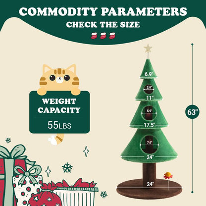 Allewie Christmas Tree Cat Tower for Indoor Cats - 48/63/67 Inch Holiday Themed Cat Activity Center with Plush Perch & Condo, Xmas Party Decoration,#Tiktokshopfalldealsforyou