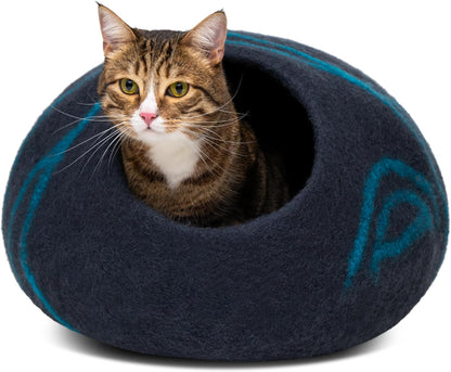 Premium Felt Cat Bed Cave - Handmade 100% Merino Wool Bed for Cats and Kittens (Large, Slate Grey)