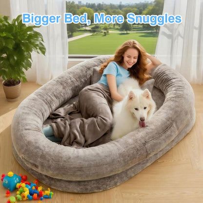 【Falldealsforyou】Xl Human Dog Bed for Adults & Pets | Faux Fur Orthopedic Lounger with Pillow & Blanket | Washable Cozy Bed for Adults & Pets-Bedding,A Must‑Have Gift for Pet Lovers