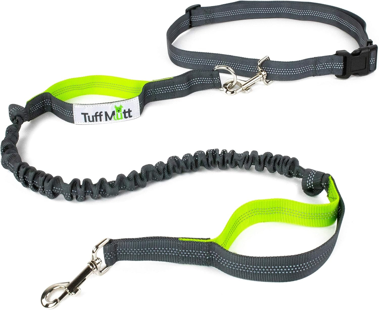 Hands-Free Waist Leash for Dog Walking, Running and Hiking, Adjustable Belt with Double Handle, Reflective Bungee Design for Large & Medium Dogs